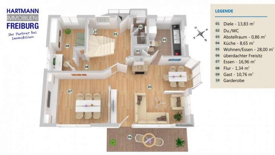 Grundriss 3D-EG Einfamilienhaus Freiburg im Breisgau