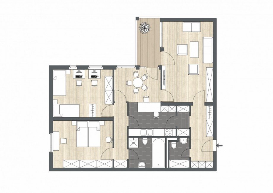 Grundriss m�bliert Etagenwohnung Waldkirch